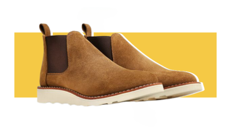 Light brown Classic Chelsea boots against a yellow background