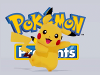 Pikachu in front of Pokémon Presents logo