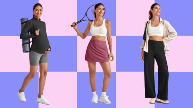 Women in G4Free clothes before a checkered background