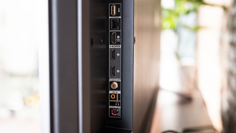 A close-up of the various inputs on the back of the TCL 5-Series with Google TV