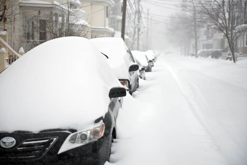 A photo of a road taken during winter storm Juno.
