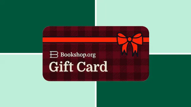 Bookshop.org Gift Card on a dark and light green background.