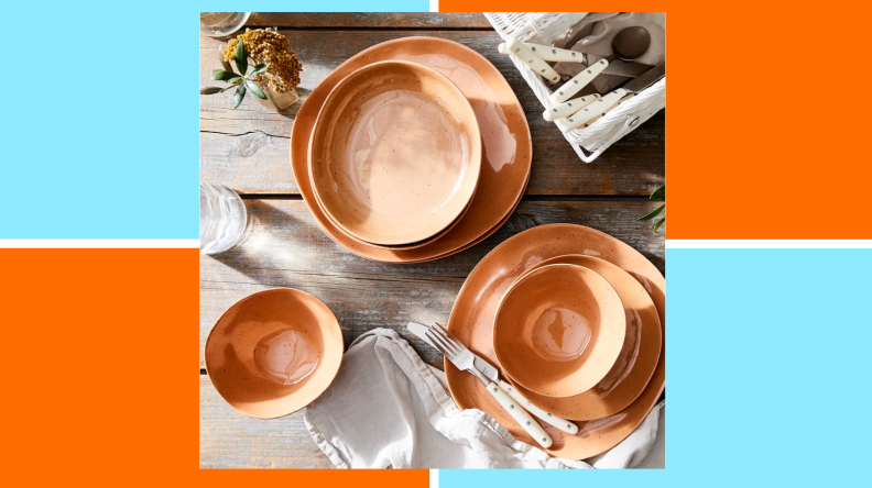 A terracotta-style dinnerware set