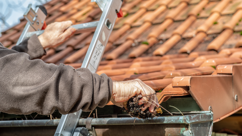 If your gutters are filled with leaves, snow, or other debris, the water may back up and freeze, creating an ice dam