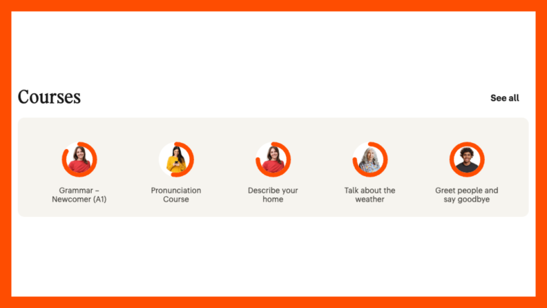 Screenshot of effectiveness and progress tracking on Babbel.