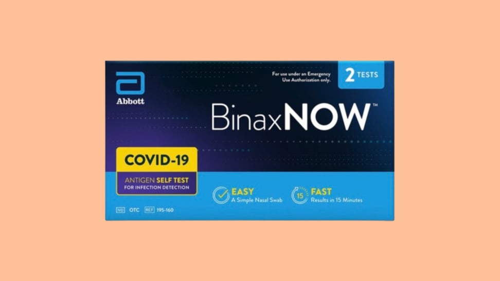 BinaxNow COVID-19 test against peach background