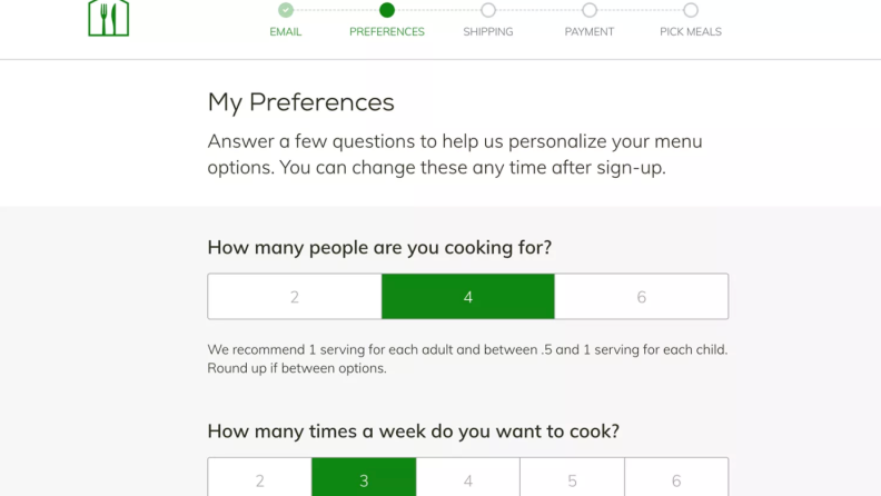 Selecting meals on Home Chef
