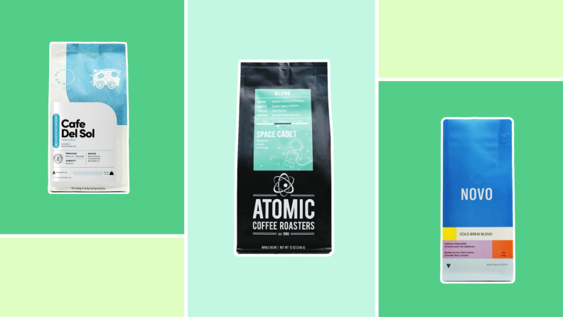 Trade Coffee's subscription services featuring three different bags of coffee flavors.