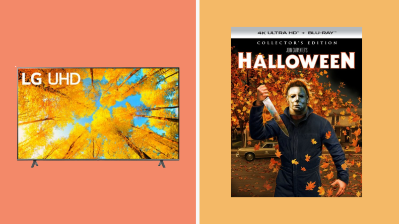 Photo of an LG TV next to a photo of Halloween the movie.