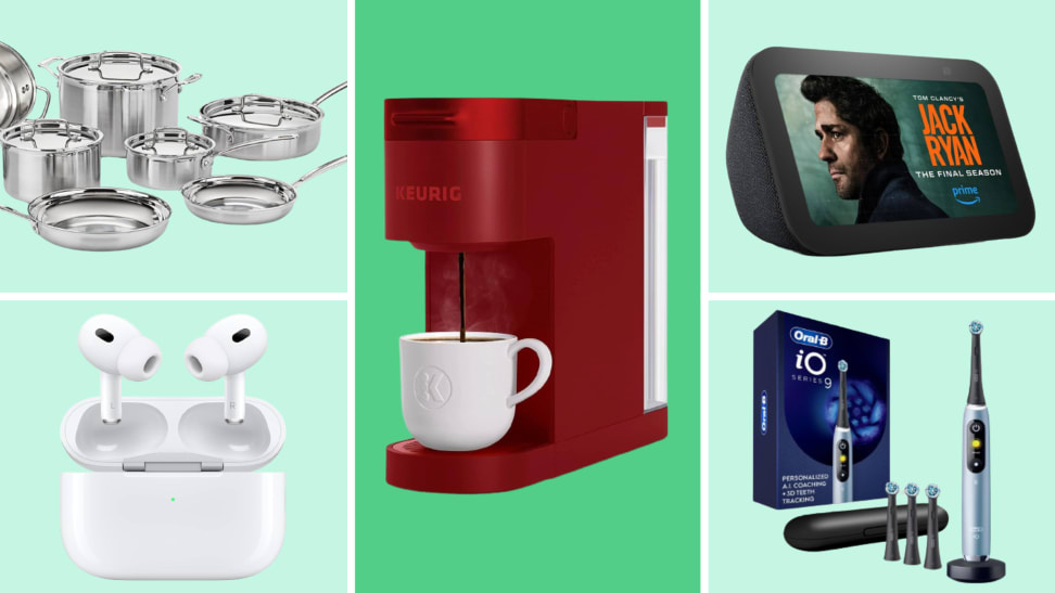 Collage of on-sale Amazon products, including Apple AirPods Pro, an Oral-B electric toothbrush, and more.