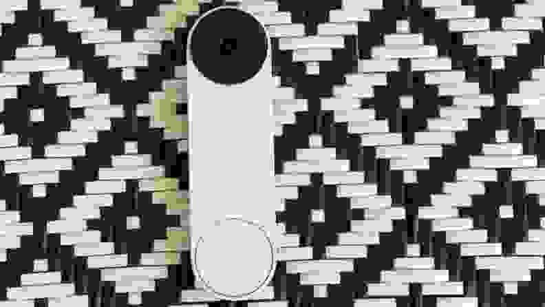 The Nest Doorbell against a patterned background