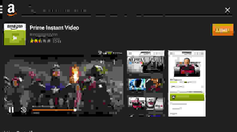 A screenshot of the Amazon Store's listing of Amazon Prime Streaming Android App.