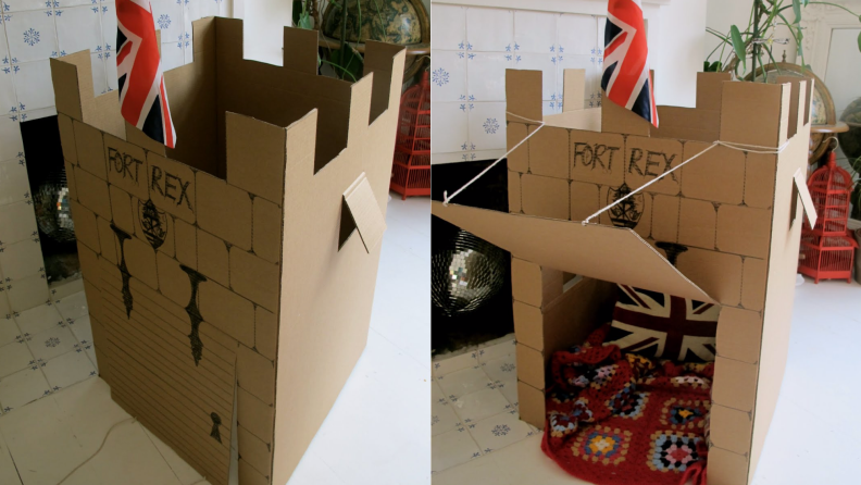 Take their cardboard castle to the next level with a drawbridge.