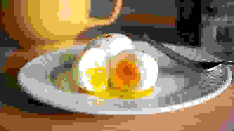 medium boiled eggs on a plate