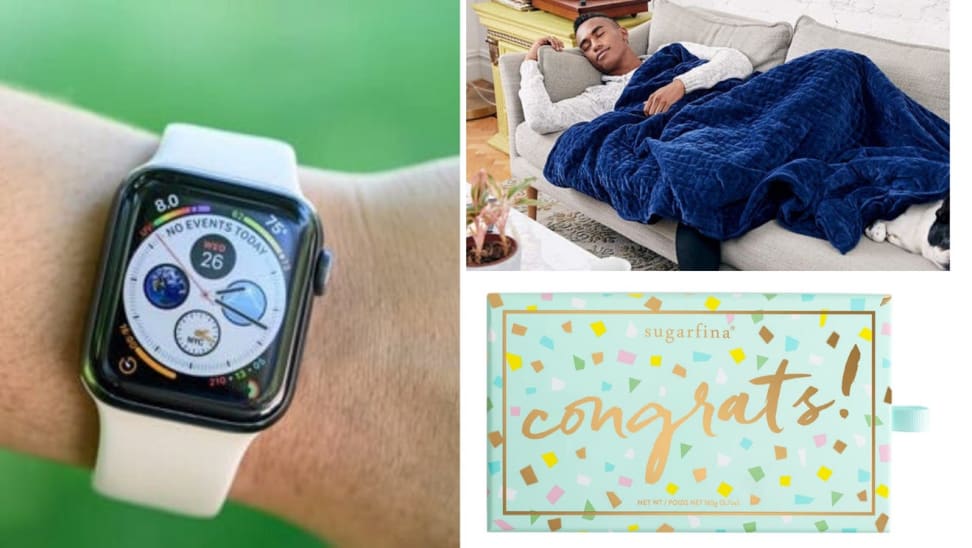 A watch, a blanket and a card.