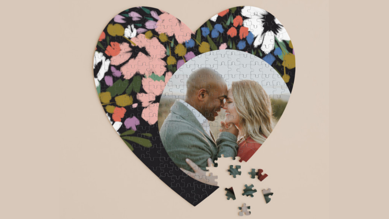 photo of couple on heart shaped puzzle