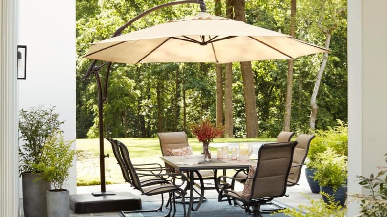 This umbrella is offset for versatility.
