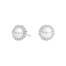 Product image of Freshwater Cultured Pearl Halo Diamond Earrings