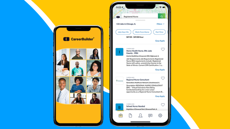 CareerBuilder interface on mobile phone.