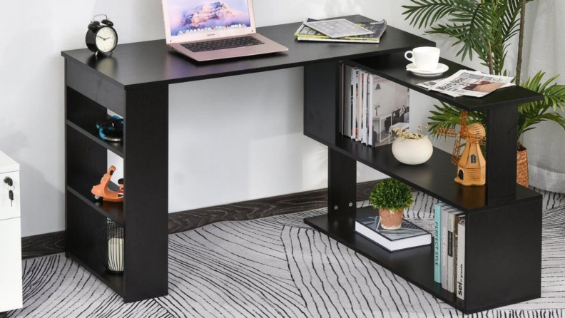 A 360-degree rotating desk in a study.