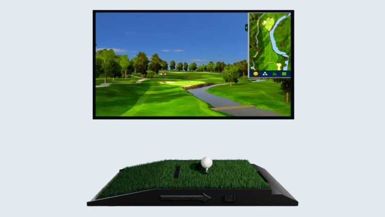 A golf simulator from Amazon on a gray background.