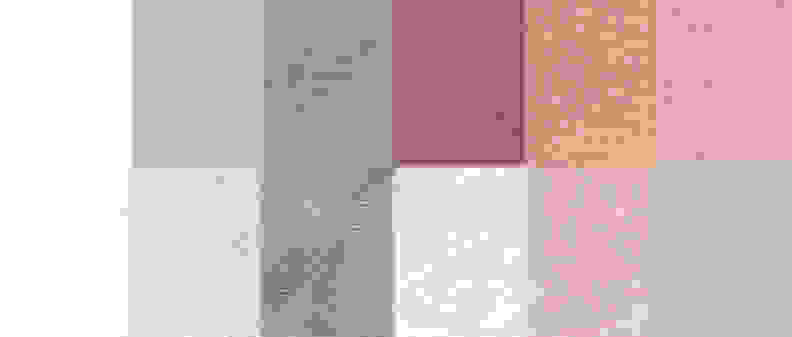 An example of a before and after test stain results using the Normal cycle. From left to right: control, sweat, dirt, blood, cocoa, and red wine.