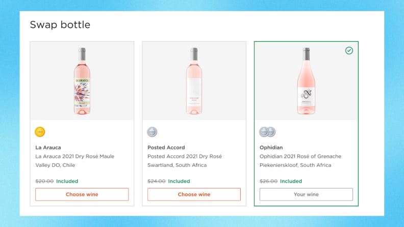 Three different bottles of rosè on the Firstleaf website.