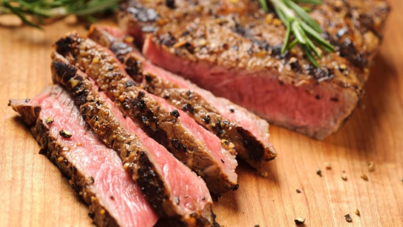Slices of rib eye steak.