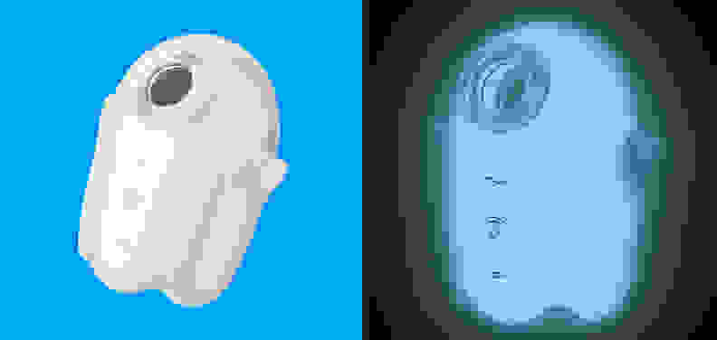 A photo collage of the Satisfyer Glowing Ghost, one is illuminated and one is not.