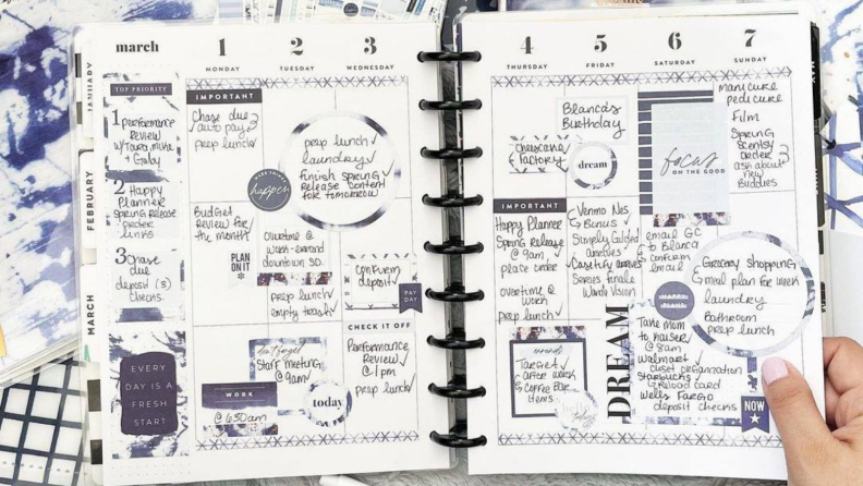 Planner pages designed with events and stickers