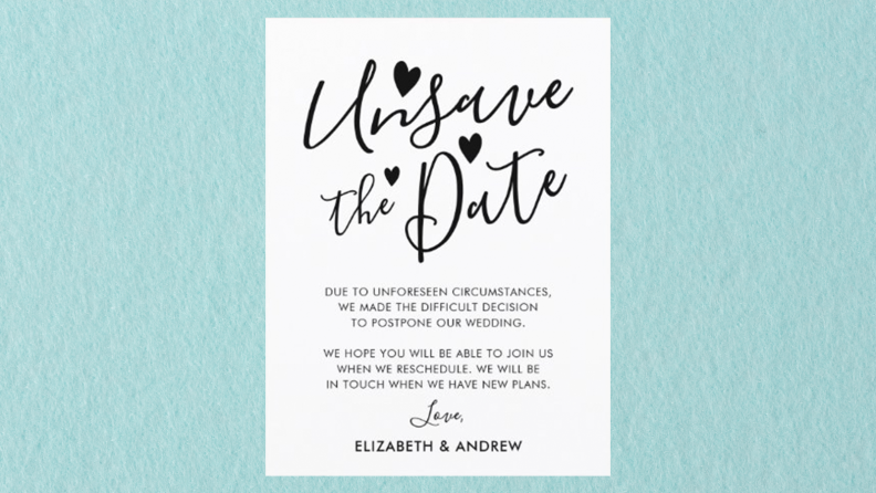 An Unsave the date card from Zazzle