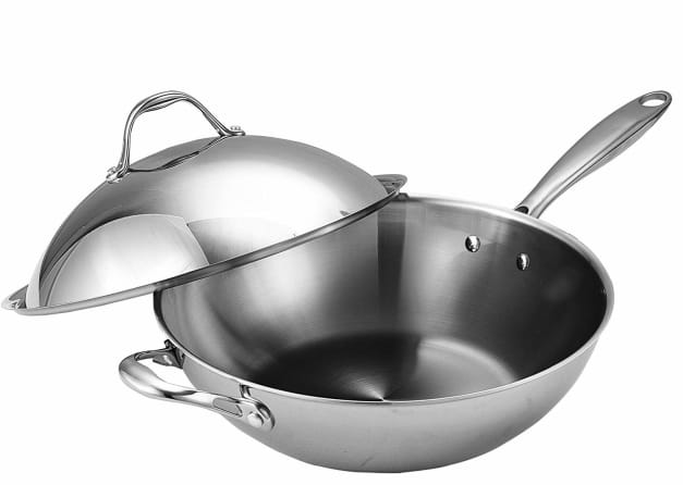 Willow & Everett Wok Pan - Non-Stick Stainless Steel Stir Fry Pans With  Domed Lid & Spatula - Scratch Proof Cookware For Gas, Induction Or Electric