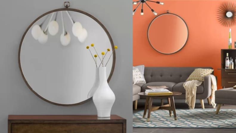 Side-by-side images of a large mirror