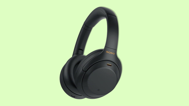 Sony WH-1000XM4 headphones is a college dorm room essential on a light green background.