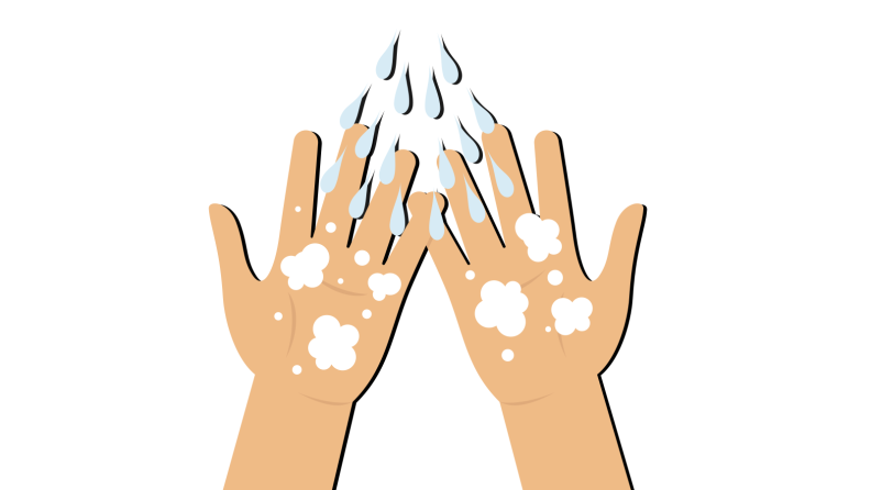 Graphic of soap bubbles and water on human hands to represent clean hands before shaving.