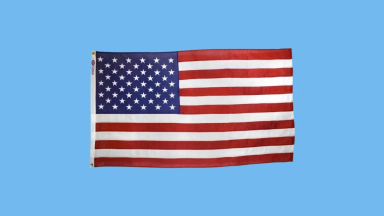 An American Flag against a blue background.