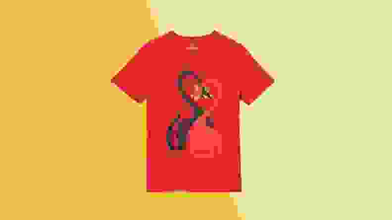 Red children's t-shirt with dragons on front.