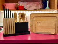 The Caraway Prepware sitting atop a table.