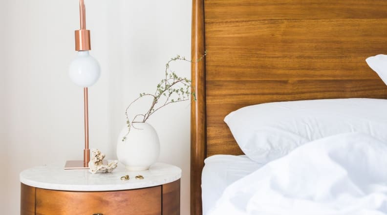 Bed and bedside table