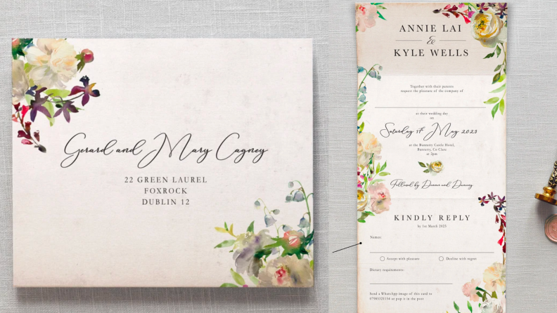 A blooming floral wedding invitation.