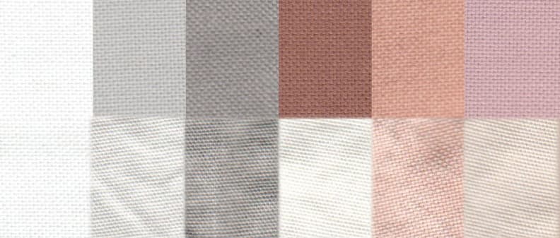 Before and after test stain results using the Normal cycle. From left to right: control, sweat, dirt, blood, cocoa, and red wine.