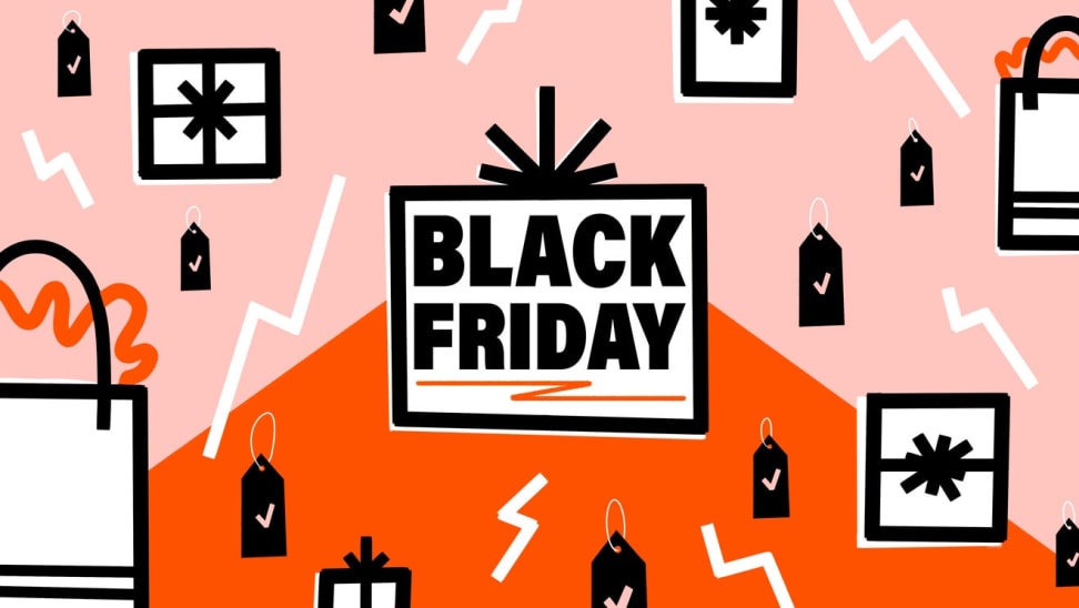 The words "Black Friday" with presents surrounding it