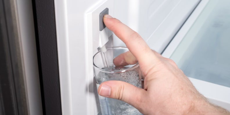 The water dispenser is in the door.