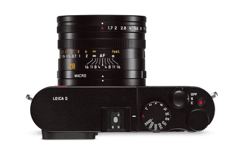 From the top you can see the Leica Q borrows the rounded profile of the M-series cameras.