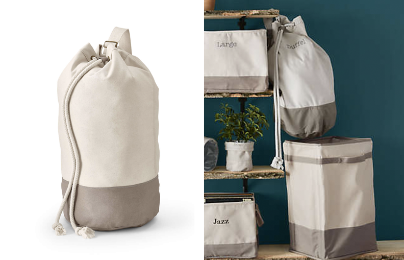 Two images of canvas laundry totes