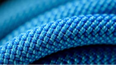 Blue climbing rope made by Black Diamond.