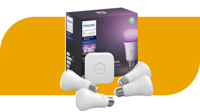 Box of Philips Hue A19 LED Smart Bulb with Starter Kit.