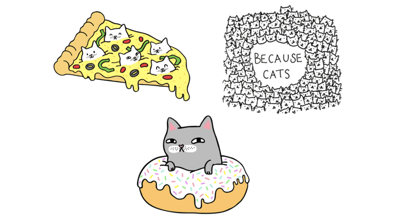 Three stickers featuring illustrations of cats