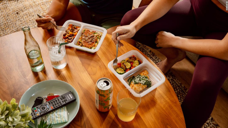 FreshlyFit meals are packed in plastic containers.