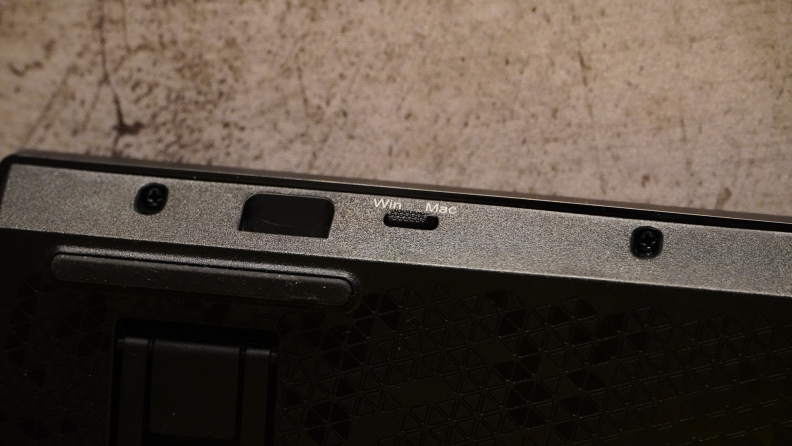 Close-up of the Windows/Mac switch of the keyboard.